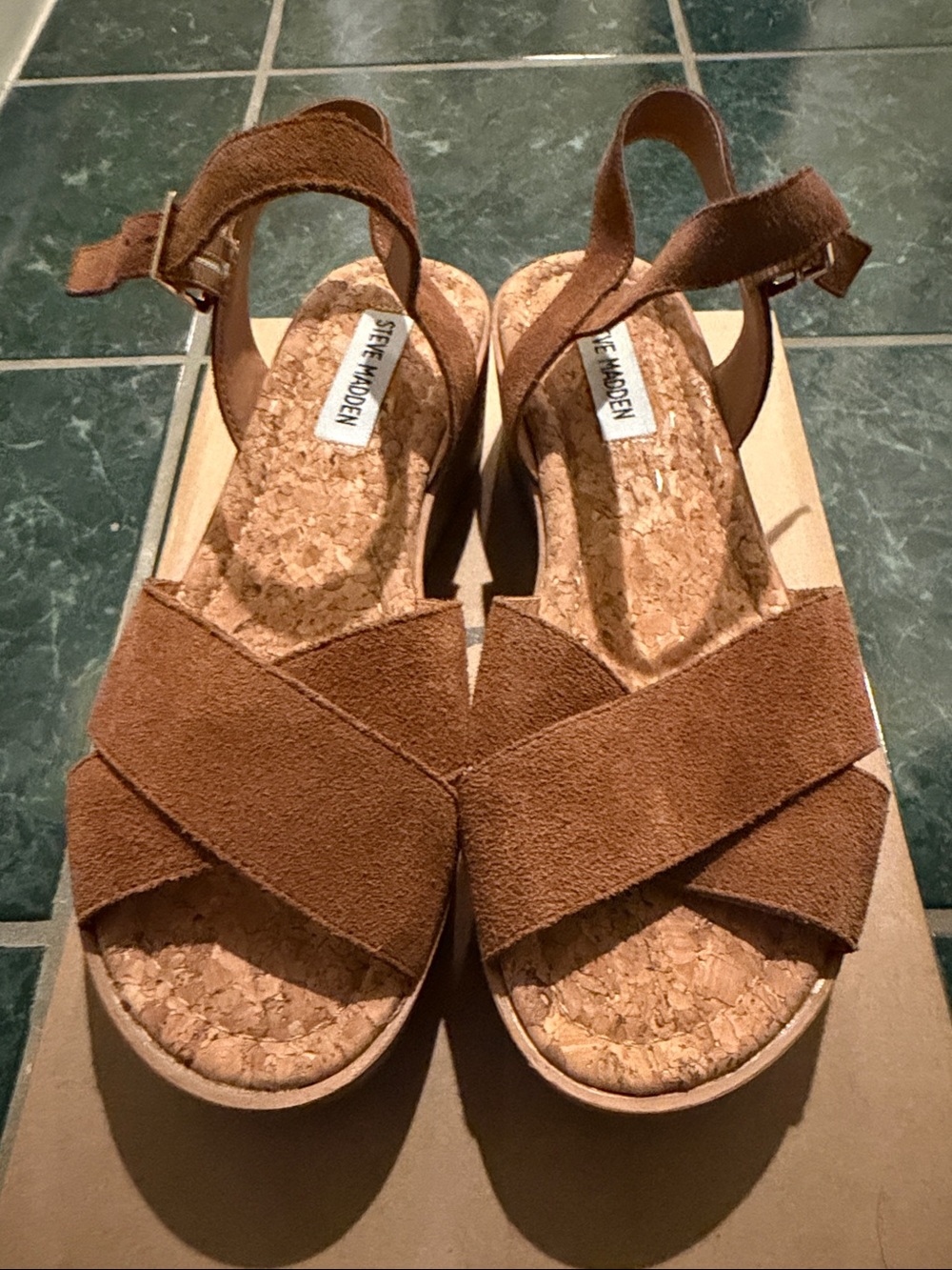 Steve Madden Tan Suede Cork Platform Wedges